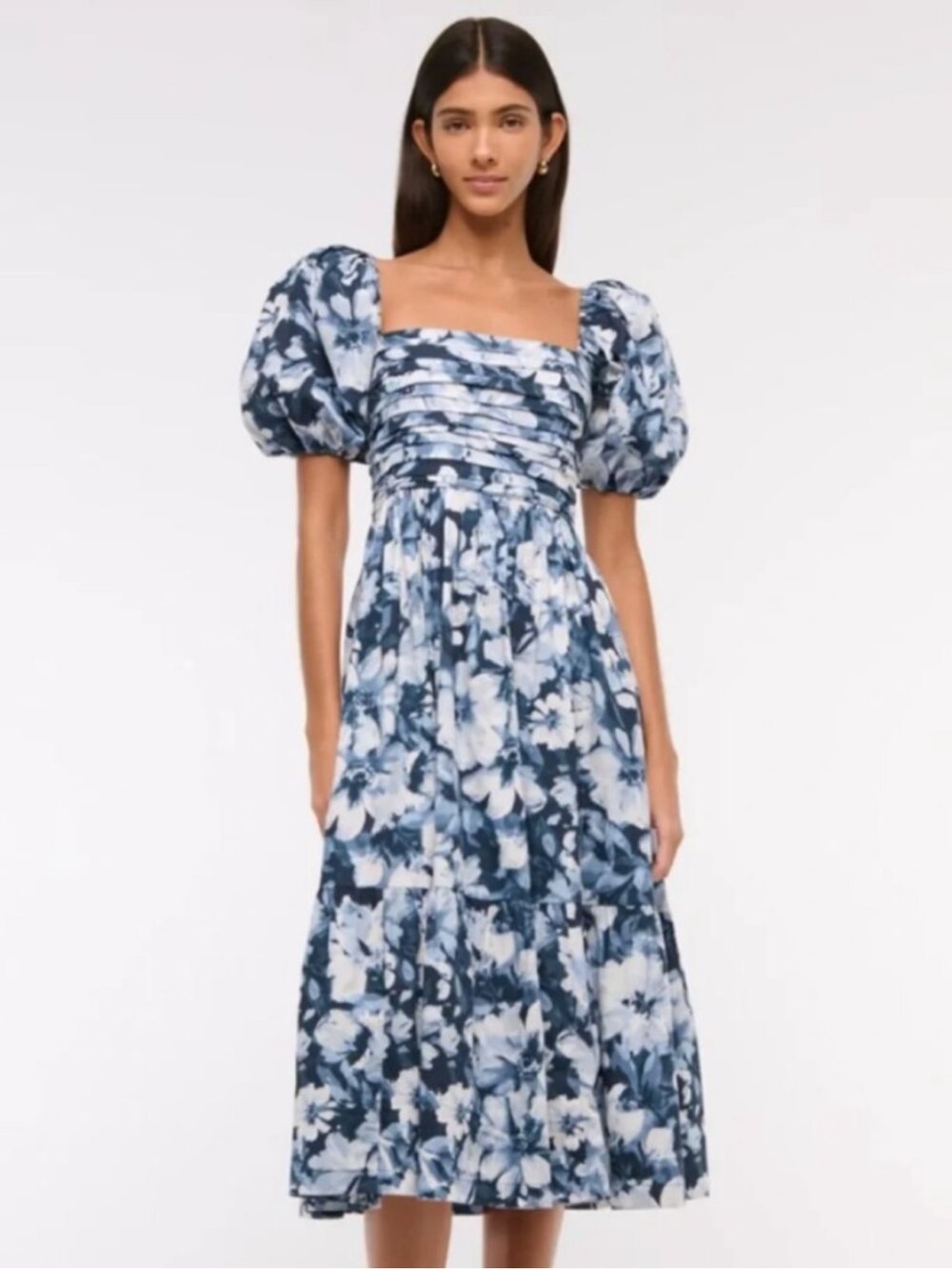 Abercrombie & Fitch Emerson Poplin Puff Sleeve Midi Dress